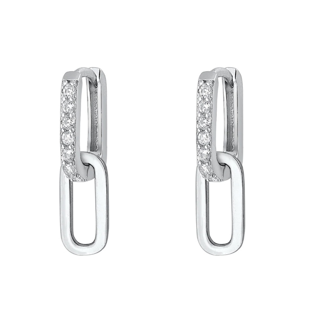 Sterling Silver CZ Paperclip Drop Earrings – 2-in-1 Design – Rhodium Plated